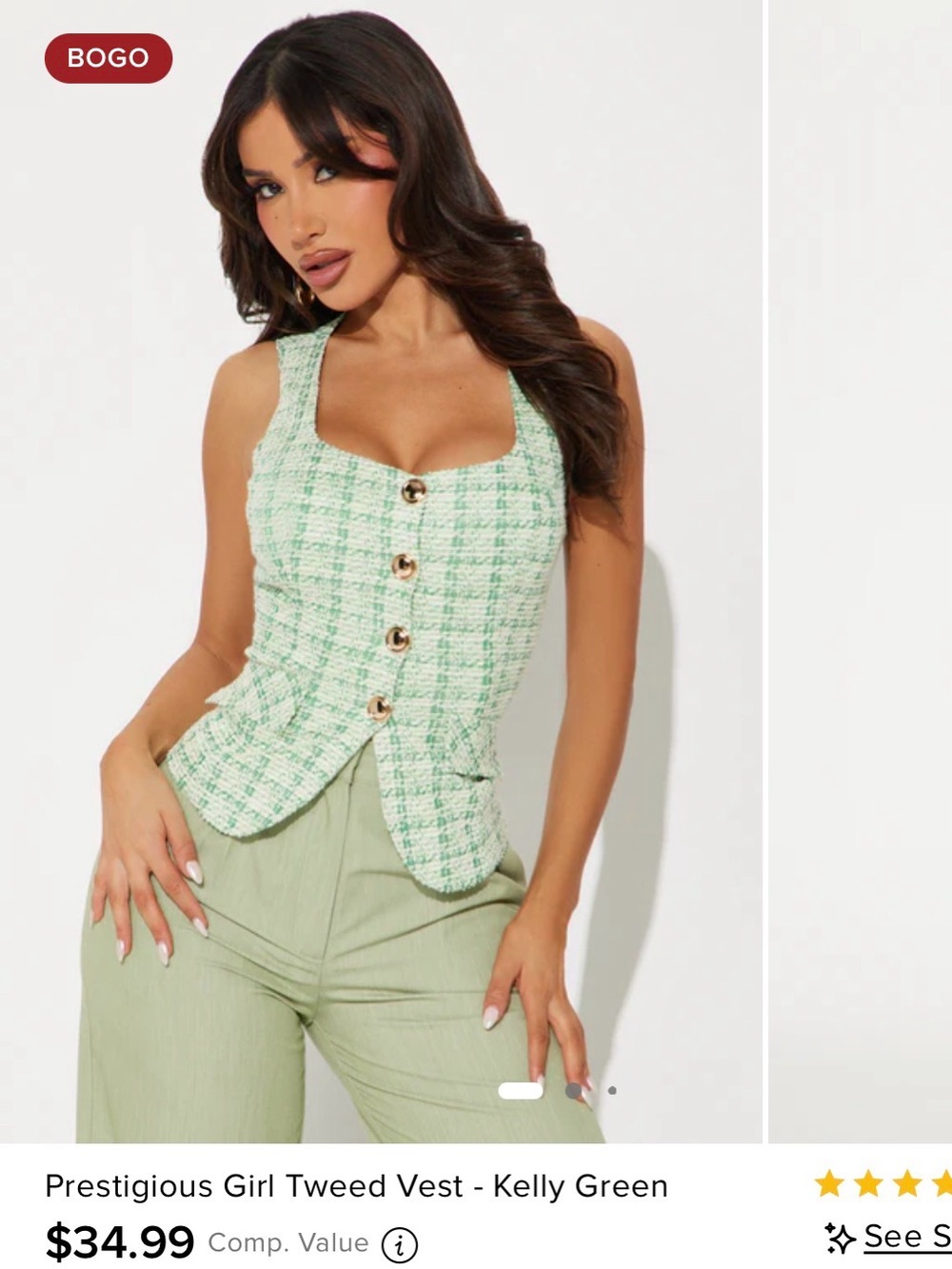 NWT Tweed Button-Front Vest in Mint Green